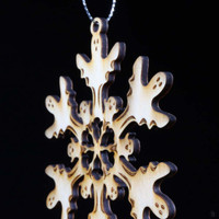 Wooden Ghost Christmas Ornaments Snowflake side