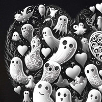 Ghost Heart Ornate Design T-Shirt Closeup