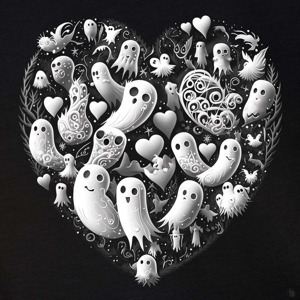 Ghost Heart Ornate Design T-Shirt