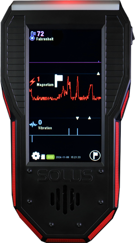 Solus ghost hunting device Solus graphing logger for ghost hunting showing device and graphed data on color screen
